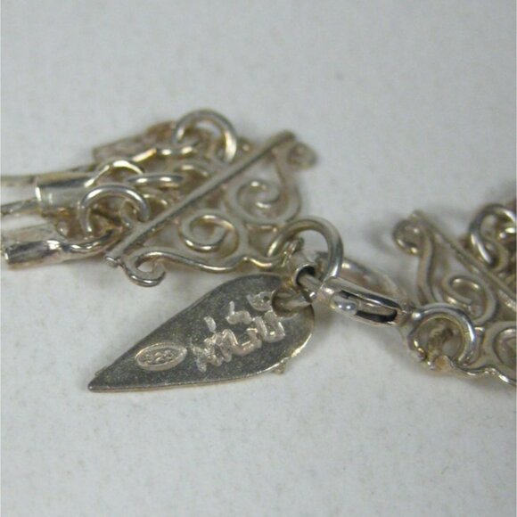 Sterling Silver Glass Beaded Triple Strand Necklace 16 Inch Choker 925 Israel - Picture 2 of 12